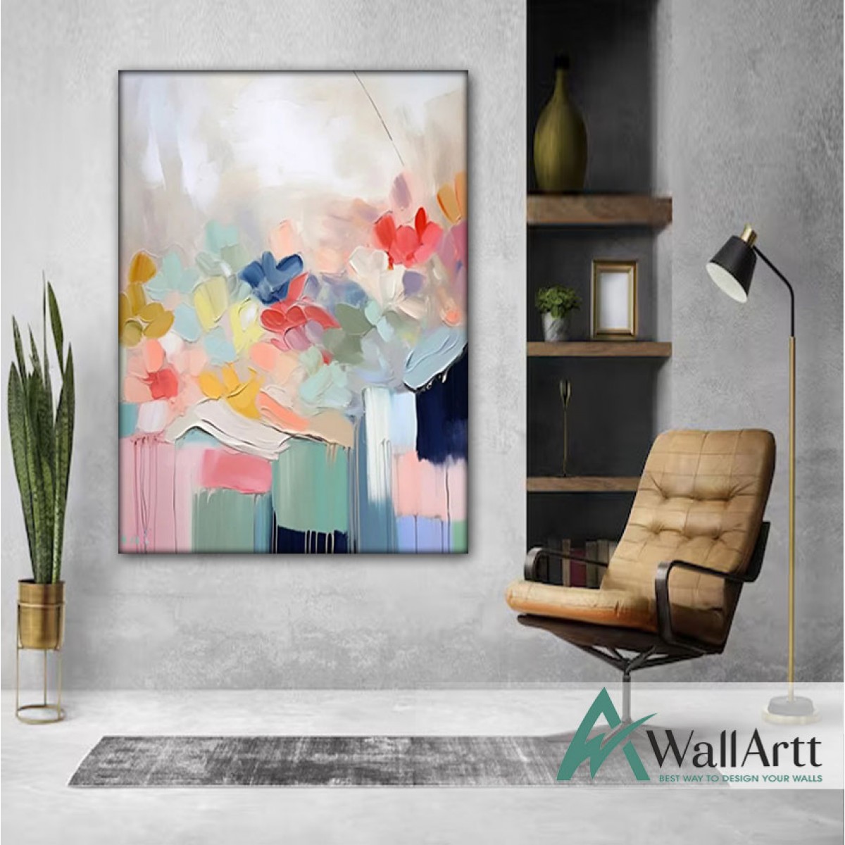 Abstract Baby Pink 3d Heavy Textured Partial Oil Painting